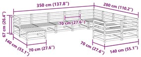 10 pcs conjunto sofás de jardim madeira de pinho castanho mel