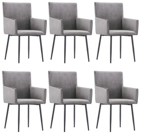 vidaXL Cadeiras de jantar com apoio de braços 6 pcs veludo cinzento