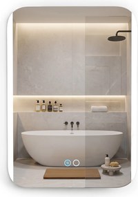 Espelho de Casa de Banho Suspenso, 70 x 50 x 3,5 cm, Luz LED Regulável, Branco