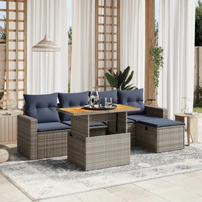 vidaXL 6 pcs conjunto sofás p/ jardim c/ almofadões vime PE cinzento