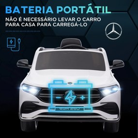 Carro Elétrico para Crianças Mercedes-Benz EQA 12V com Música Buzina Velocidade 3-8 km/h 111,5x69x52,5 cm Branco