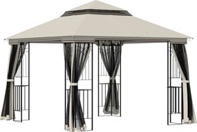 Outsunny Pavilhão de jardim com teto duplo Pavilhão Tenda de jardim Tenda de festa com 4 x parede lateral Metal+Poliéster Bege 2,99 x 2,99 x 2,74 m | Aosom Portugal