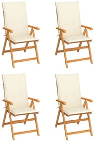 Cadeiras de jardim c/ almofadões cor creme 4 pcs teca maciça