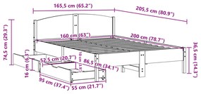 Cama sem colchão 160x200 cm madeira de pinho maciça branco