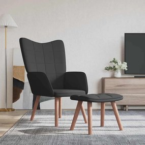 vidaXL Cadeira de descanso com banco PVC e veludo preto