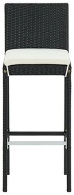 Bancos de bar com almofadões para jardim 2 pcs vime PE preto