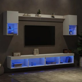 vidaXL 6pcs móveis de parede p/ TV c/ LEDs derivados de madeira branco