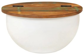 Mesa de centro 50x27 cm madeira recuperada maciça branco