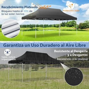 Tenda para festas dobrável impermeável de 300 x 600 cm com bolsa de transporte Proteção solar jardim preta