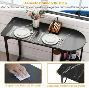 Conjunto de mesa de jantar de madeira e metal e 2 bancos com Prateleiras Armazenamento para Espaços pequenos Preto