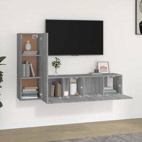 Conjunto móveis de TV 3 pcs madeira processada sonoma cinza