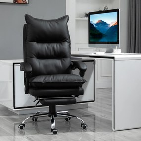 Cadeira de escritório, ergonómica em couro sintético com assento largo e almofadado, encosto reclinável, altura ajustável, braços e apoio para os pés