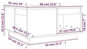 Mesa de centro 60x61x32,5 cm madeira de pinho maciça branco