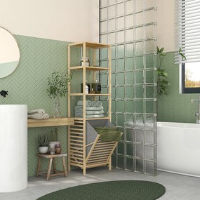Estante de Casa de Banho em Bambu com 3 Prateleiras e 1 Cesto para Roupa Suja Removível 44x33x160 cm Natural