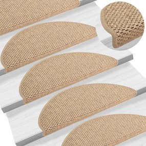 Tapetes escada adesivos aspeto sisal 15pcs 65x21x4cm cor areia