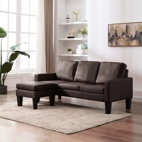 Sofá Lídia Chaise Longue - De 3 Lugares com Apóio de Pés - Cor Castanh