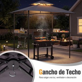 Gazebo para Grelhador de Exterior (GRELHADOR NÃO INCLUIDO), 245 x 151 x 248 cm, Cobertura Dupla, Cinzento