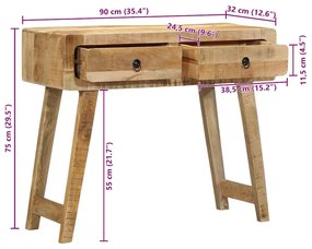 Mesa consola 90x32x75 cm madeira de mangueira áspera maciça