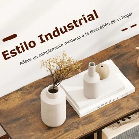Mesa Consola 100 cm com Gaveta de Armazenamento e Estante de 4 Níveis Estilo Industrial para Sala e Corredor Castanho rústico e preto