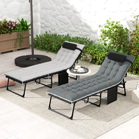 Conjunto de 2 espreguiçadeiras, espreguiçadeira dobrável e reclinável, almofada, apoio para a cabeça, bolso lateral, 60 x 190 x 31 cm, cinzento