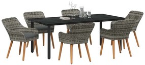 Conjunto de Jantar de Jardim 7 Peças Cinza em Rattan Sintético