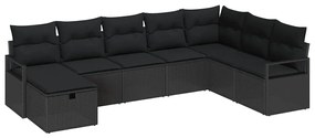 Conjunto de Sofá de Jardim de 8 Peças com Almofadas Rattan Poly Preto