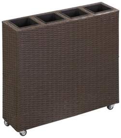 vidaXL Floreira com 4 vasos 80x22x79 cm vime PE castanho