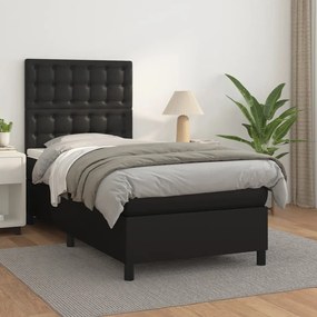 Cama com molas/colchão 90x200 cm couro artificial preto