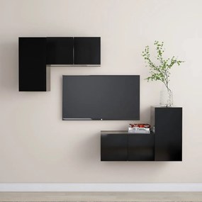 vidaXL 4 pcs conjunto de móveis de TV derivados de madeira preto