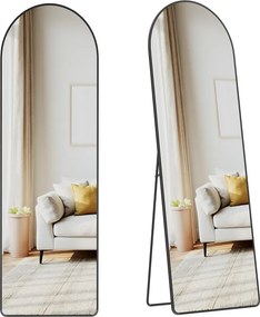 Espelho pé de corpo inteiro de 160 x 50 cm com moldura arqueada em vidro temperado preto