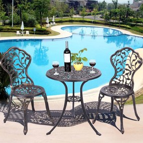 Conjunto de mesa de jardim e 2 cadeiras de jardim Conjunto de 3 peças para exterior em metal cor de bronze
