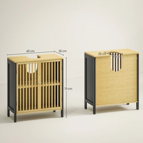 Móvel de lavatório 60 x 30 x 70 cm (NÃO INCLUIDO) com 2 portas e prateleira ajustável , armário de arrumação para lavatório em preto, natural