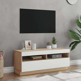 vidaXL Móvel de TV com luzes LED 100x35x40 cm branco/carvalho sonoma
