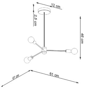 Candeeiro de Teto em AÇO LANGO 3 Lampâdas Preto