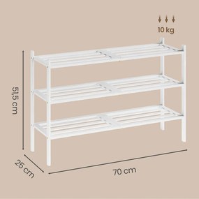 Sapateira para sapatos em bambu 25 x 70 x 51,5 cm, estante empilhável com 3 níveis Branco