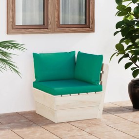 vidaXL Sofá de canto paletes p/ jardim com almofadões abeto impreg.
