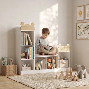Estante Infantil com Cantinho de Leitura, 121 x 30 x 106 cm, 3 em 1, Branco