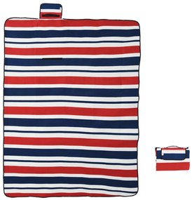 Manta piquenique dobrável 200x150cm veludo riscas vermelho/azul
