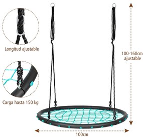 Baloiço Infantil Rede Redonda com Cordas Ajustáveis Ideal para Parque Infantil Jardim de Árvores 100 cm Verde