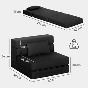 Poltrona chão convertível de 1 lugar, poltrona-cama dobrável, almofada incluída, para convidados, sala de estar, espaços pequenos, capacidade de 120 k