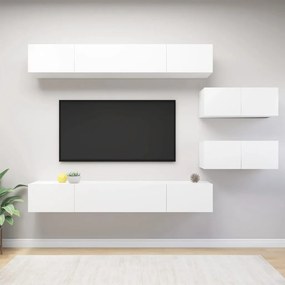 6 pcs conjunto de móveis de TV derivados de madeira branco
