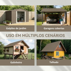 Conjunto de 12 Painéis para Telhado de Aço Galvanizado 7m² para Abrigos e Garagens 129x45cm Castanho