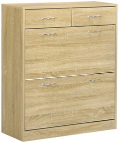 HOMCOM Sapateira Estreito com 2 Compartimentos e 2 Gavetas para 12 Pares de Sapatos 80x30x91,5 cm Carvalho