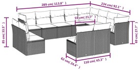 12 pcs conjunto de sofás p/ jardim com almofadões vime PE bege