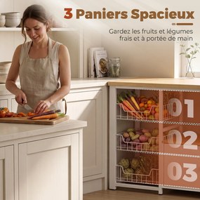 Móvel de Arrumação de Cozinha para Micro-ondas, 100 x 35 x 80 cm, 3 Cestos Deslizantes, Branco