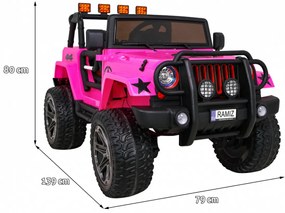 Jipe elétrico para Crianças 24V 4x4 2 Lugares The Monster Jeep Rodas de EVA, Assento de couro Rosa