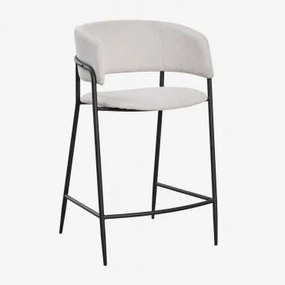 Banqueta Alta Estofada Nalon Negro & ↑65 Cm & Tecido Branco Quebrado - Sklum