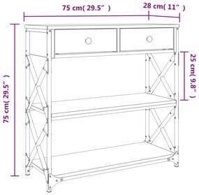 Mesa consola 75x28x75 cm derivados de madeira cinzento sonoma