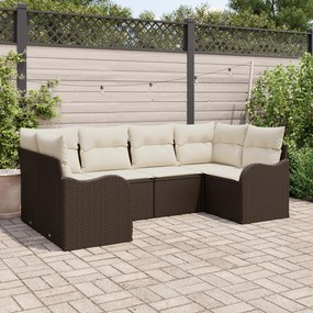 Conjunto de Sofá de Jardim vidaXL de 6 Peças com Almofadas Castanho Ra