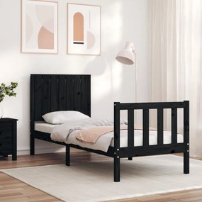 Estrutura cama de solteiro c/ cabeceira madeira maciça preto